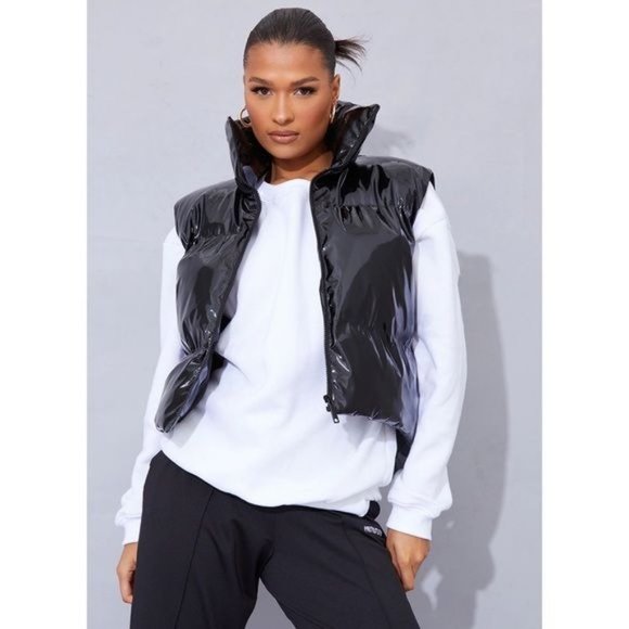 PrettyLittleThing Vinyl Padded Vest | 0 - Picture 1 of 10